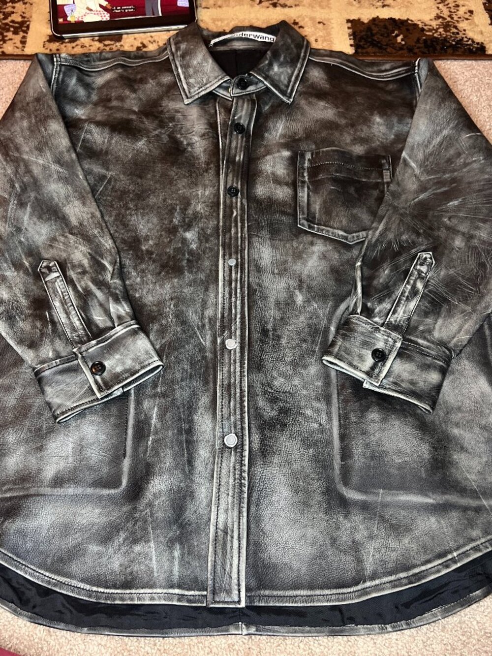 Authentic Alexander Wang Black & White Button Up Shirt jacket Leather Thing XXL